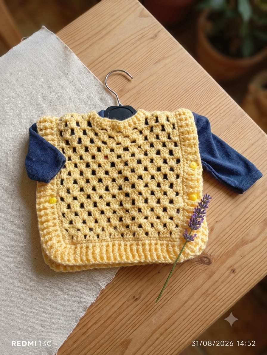 Chalequito tipo ponchito + batita de regalo 💛