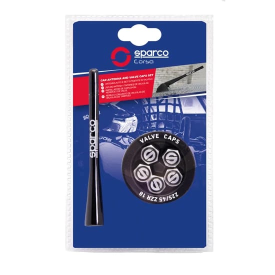 Antena Corta + Tapones de Válvula Sparco Aluminio Universal